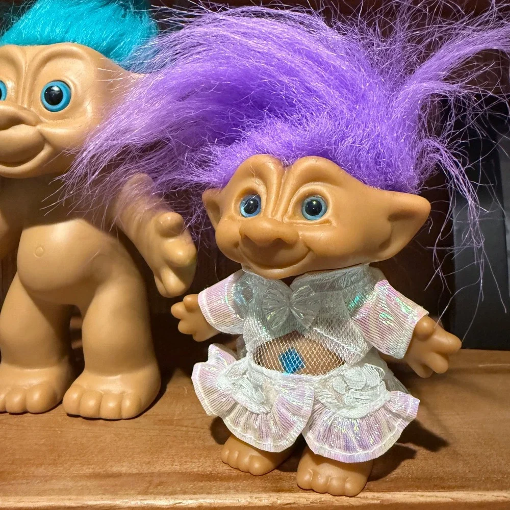 Vintage Russ Berrie Ace Novelty Troll Doll Lot 90s Blue Purple Hair 3pc Set